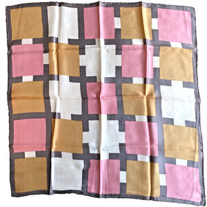 Vintage Silky Acetate Scarf Pink Gray Cream Peach Geometric Tailored 1970's